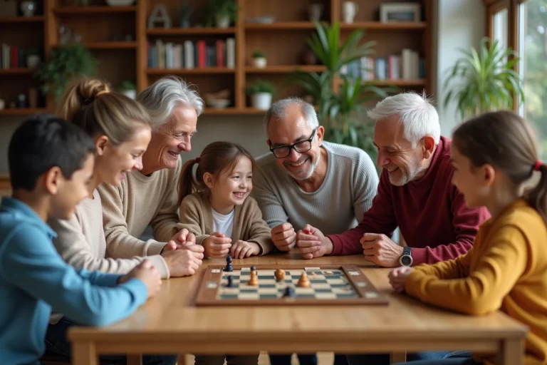 Famille multigenerational jouant à un jeu de société dans le salon