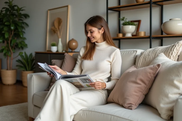 Femme élégante dans un salon moderne et sophistiqué