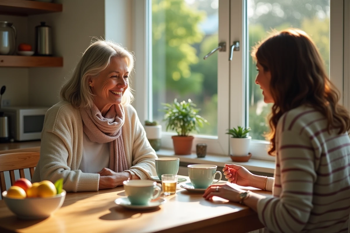 Deux femmes discutant autour d une tasse de thé dans la cuisine