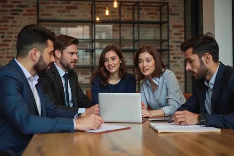 Groupe d'entrepreneurs jeunes en coworking moderne